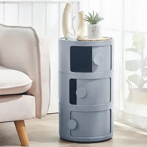 Grey Round Multi Tiered Bedside Storage Drawers Unit Drawer Bedside Chest 58cm H