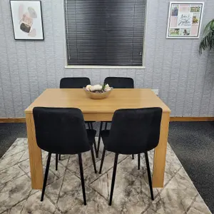 Dining Table and 4 Chairs Oak Effect Wood 4 Black Velvet Chairs Dining Room