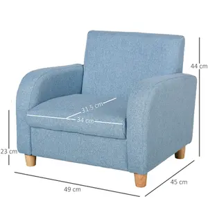 HOMCOM Linen Child Armchair Wood Frame w/ Padding Seat Low-Rise Bedroom Blue