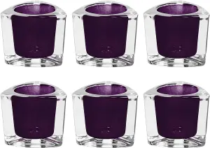 simpa 6PC Heavy Weight Glass Tea light Holders - Purple