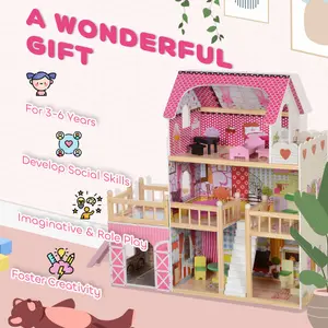 AIYAPLAY Dolls House with 13 Pieces Wooden Furniture and Accessories