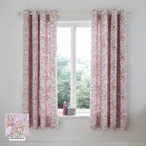 Catherine Lansfield Enchanted Butterfly 66x72 Inch Fully Reversible Eyelet Curtains Two Panels Pink