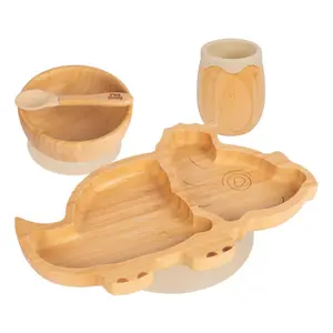 Tiny Dining 4pc Dinosaur Bamboo Suction Baby Feeding Set - Beige