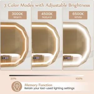 Costway LED Bathroom Mirror Single Beveled Edge Anti-Fog Mirror with 3 Color LED Light