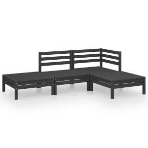 4 Piece Garden Lounge Set Black Solid Pinewood