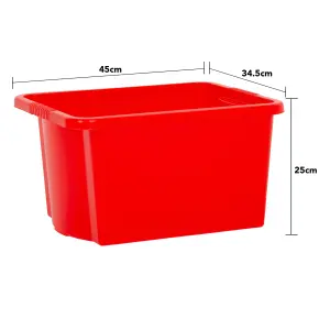 Wham 4x Stack & Store 30L Red Plastic Storage Boxes. Home, Office, Classroom, Playroom, Toys, Books. L45.5 x W35 x H25cm