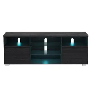 VASAGLE TV Stand Cabinet with LED Lights, Modern TV Unit for TVs up to 70 Inch, with Open Glass Shelves, 2 Cabinets with Doors