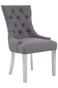 Classic Minimalist Design Grey Dining Chair, Diamont Tufted Bedroom Chair, Modern Grey Lounge Chair