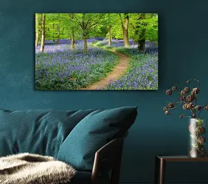 Walk Through The Bluebell Path Canvas Print Wall Art - Medium 20 x 32 Inches