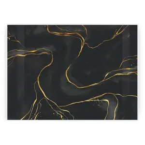 Marble Large Glass Worktop Protector - Black & Gold Marble Textured Kitchen Chopping/Cutting Board Worktop Saver