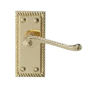 Colours Louga Polished Brass effect Zamak Scroll Latch Door handle with Hinges (L)92mm (D)58mm, Pack of 3