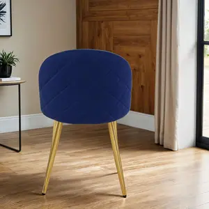 4x Velvoro Blue Luxurious Velvet Dining Chairs With Gold Legs