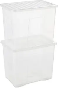 Set of 5 Clear Plastic Extra Large 80 Litre Stackable Storage Containers With Lids