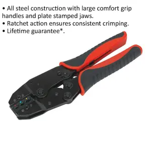 Ratchet Insulated Terminals Crimping Tool - Comfort Grip Handles - Stamped Jaws