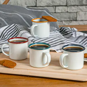 Argon Tableware - White Enamel Espresso Cups - 130ml - 4 Colours