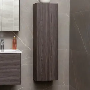 Borneo Dark Wood Wall Hung Bathroom Tall Storage Unit (H)1200mm (W)350mm