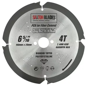 Saxton PCD1604T PCD Circular Saw Blade, 160mm x 4 Teeth Polycrystalline Diamond Tipped Fibre Cement Board, Hard Materials