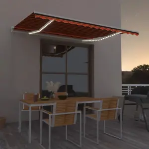 Berkfield Manual Retractable Awning with LED 400x300 cm Orange and Brown