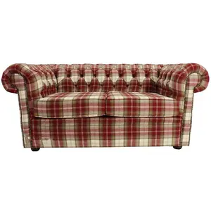 Chesterfield Arnold Wool 2 Seater Sofa Settee Fernie Red Tweed Check In Classic Style