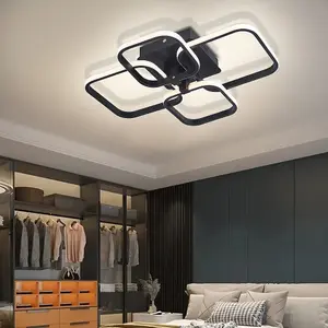 4 Lamp Square Black Frame Contemporary LED Semi Flush Acrylic Ceiling Light Fixture Dimmable