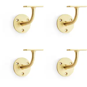 4 PACK - Heavy Duty Stair Handrail Bannister Bracket Arm - Satin Brass 82mm Proj Holder