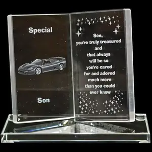 Engraved Glass Crystal Book Gift Set Poetic Inscribed Writing Ornament Message Son