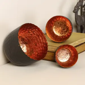 Set of 3 Black and Copper Xmas Table Decoration Christmas Tea Light Holders