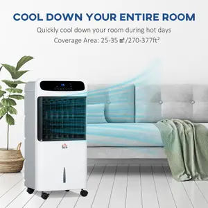 HOMCOM 32" Mobile Air Cooler, 12L Tank Evaporative Ice Cooling Fan Water Conditioner Humidifier Unit