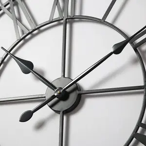 EOS - Skeleton Wall Clock with Roman Numerals - 80x80cm - (Black)