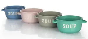 Set of 4 Soup Bowls with Handles Pastel