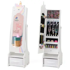 COSTWAY Kids Jewelry Armoir Freestanding Full Length Dressing Mirror Jewelry Organizer