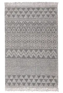 Grey Black Geometric Kilim Luxurious Modern Wool Moroccan Wool Hand Made Rug For Dining Room Bedroom & Living Room-120cm X 170cm