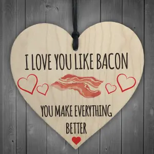 Red Ocean Love You Like Bacon Novelty Wooden Hanging Heart Plaque