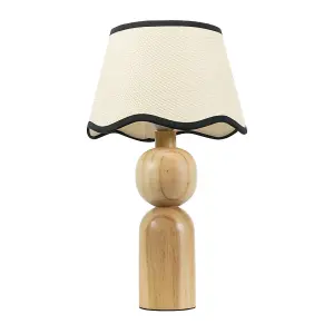 ValueLights Azalea Rustic Wooden Table Lamp with Linen Scallop Black Trim Edge Shade