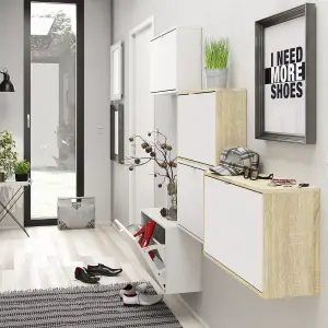 Shoes Shoe cabinet  w. 4 tilting doors and 2 layers White