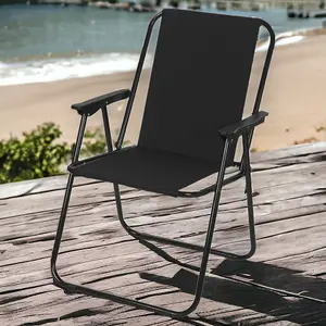 URBNLIVING 76cm Height 4pcs Black Garden Patio Metal Folding Chairs Camping Beach Picnic Outdoor Seats