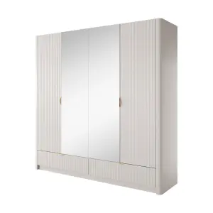 Elegant Beige Hinged Door Wardrobe H2080mm W2130mm D550mm - Luxurious Design with Mirrored Panels