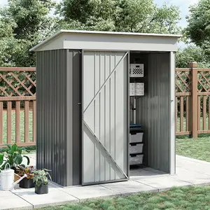 Grey Garden  Pent Metal Furniture Storage Tool Shed with Lockable Door 5 x 3 ft