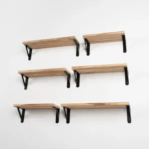 Floating Shelf Wall Mounted 6 Wood Shelves With Metal Brackets