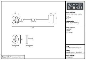 Hammer & Tongs - Ornate Cabin Hook and Eye - W225mm - Black