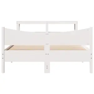 Berkfield Bed Frame with Headboard White 135x190 cm Double Solid Wood Pine