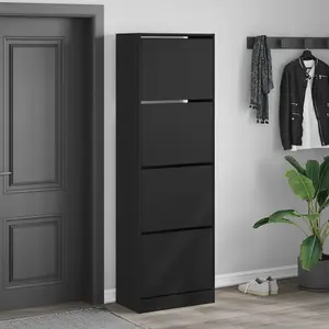 Berkfield Shoe Cabinet with 4 Flip-Drawers Black 60x34x187.5 cm