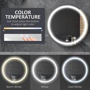 kleankin Wall Mounted Round LED Bathroom Mirror with 3 Light Colours, Black