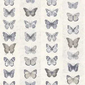 Galerie Organic Textures Beige Blue Jewel Butterflies Stripe Textured Wallpaper