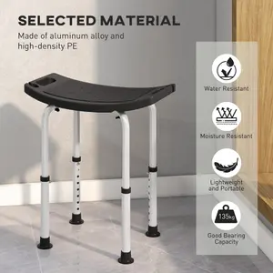 HOMCOM Aluminium Shower Stool w/ Adjustable Height Non-Slip Bath Stool Black