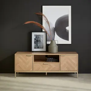 sweeek. 2-cupboard herringbone TV stand Budapest Natural 120x40x45 cm