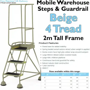 4 Tread Mobile Warehouse Steps & Guardrail BEIGE 2m Portable Safety Stairs