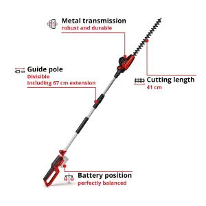 Einhell Cordless High Reach Hedge Trimmer 41cm 18V Power X-Change Pole-Mounted Trimmer GC-HH 18/45 Li-Solo - Body Only