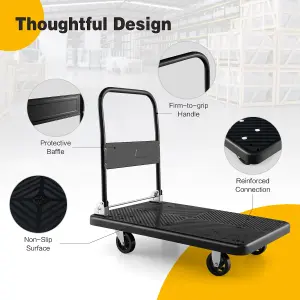 Costway Folding Push Cart Dolly Rolling Flatbed Luggage Cart W/ 360 Swivel Wheels 400kg