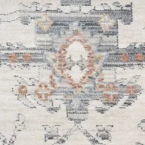 Ivory Grey Floral Kilim Bordered Traditional Rug For Dining Room Bedroom & Living Room-66 X 244cmcm (Runner)